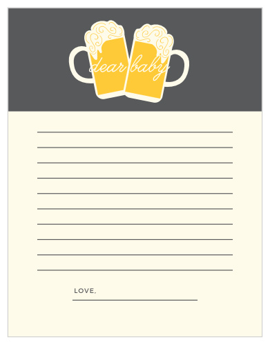 Collect the sweet sentiments and tender thoughts of your friends and family with our stunning Baby Brewing Letter to Baby. Featuring a gorgeous ensemble of clean lines, contrasting colors, and a pair of celebratory brews, your guests can use these beautiful pages to introduce themselves to the newest member of your family- before they’ve even been born.
