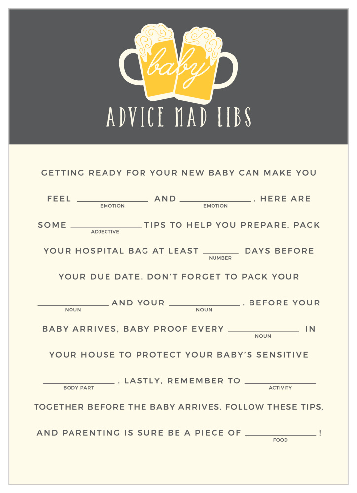 Baby Brewing Baby Shower Mad Libs