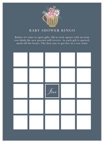 Keep the magic and surprise alive with our Tasteful Tea Pot Baby Shower Bingo.