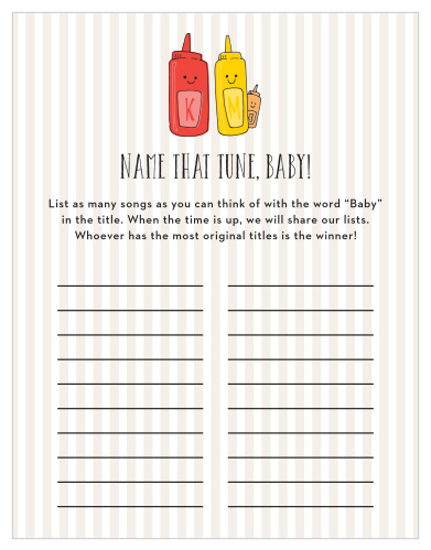 Our Burgers N Brats Baby Song Contest is a perfect fit for a BBQ themed baby shower.