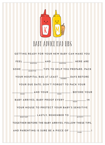 Our Burgers N Brats Baby Shower Mad Libs are a perfect fit for a BBQ themed baby shower.