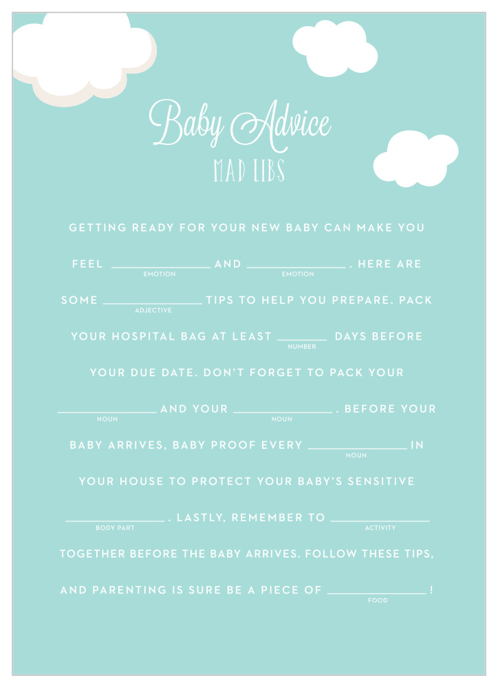 Special Stork Baby Shower Mad Libs