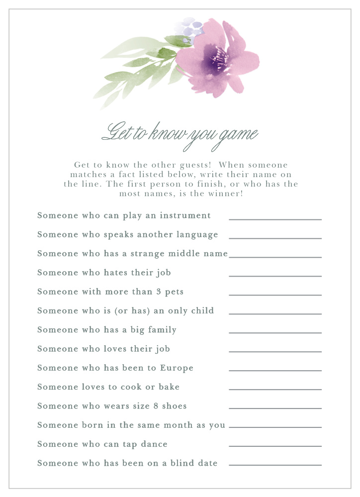 Floral Delight Get to Know You Game