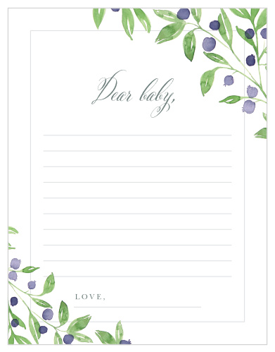 Collect the sweet sentiments and tender thoughts of your friends and family with our stunning Farmer's Market Letter to Baby. Featuring a stunning ensemble of botanical illustration, subtle coloration, and curling calligraphy, your guests can use these beautiful pages to introduce themselves to the newest member of your family- before they’ve even been born.