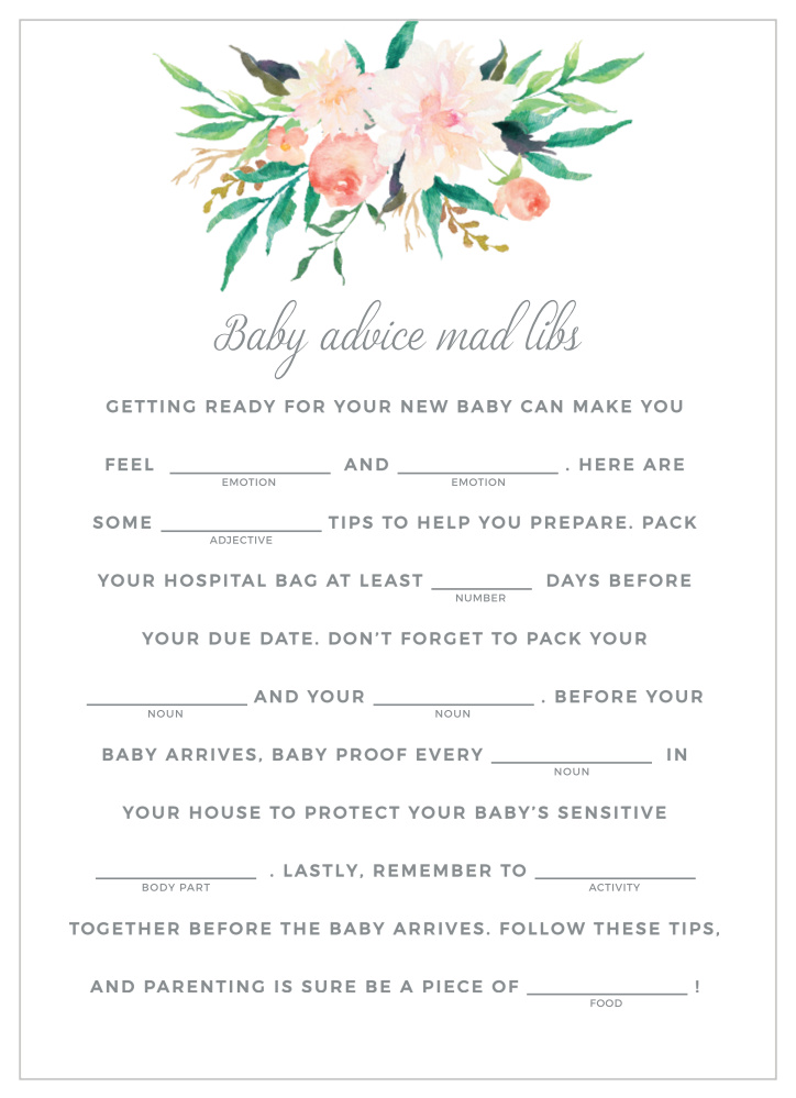 Blossoming Love Baby Shower Mad Libs