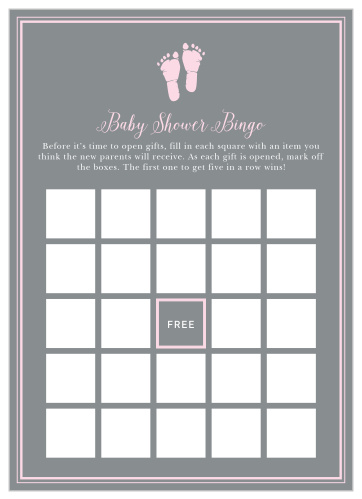 Our precious Little Girl Footprints Baby Shower Bingo will be an adorable addition to your baby shower.