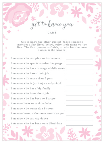 Turn conversation into a friendly competition with our gorgeous Baby Blooms Get to Know You Game.