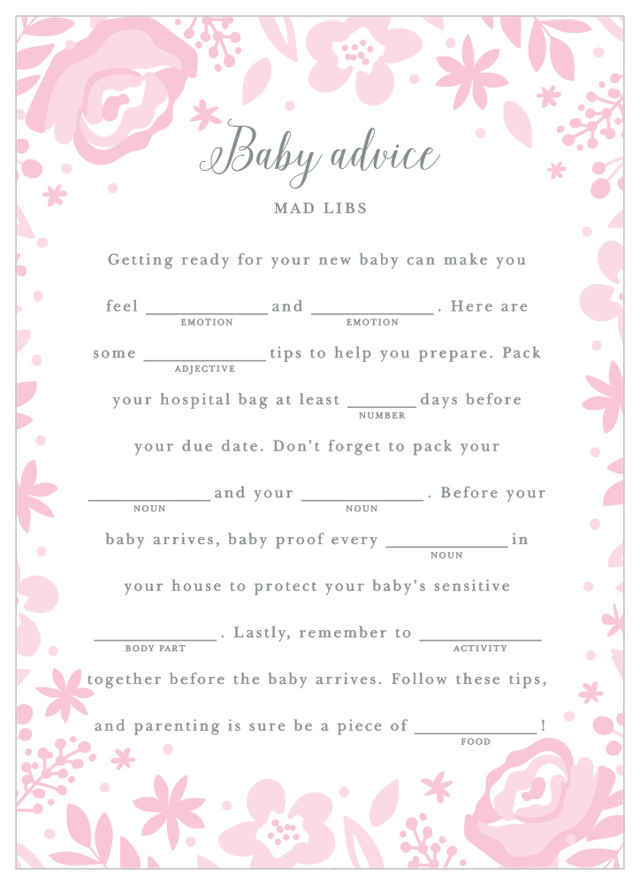 Baby Blooms Baby Shower Mad Libs