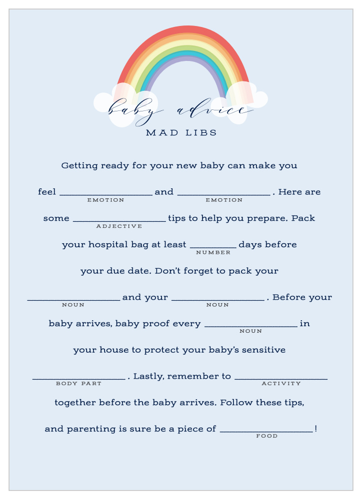 Colors of the Rainbow Baby Shower Mad Libs