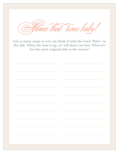 Our Once Upon A Time Baby Song Contest will compliment your fairytale baby shower beautifully.