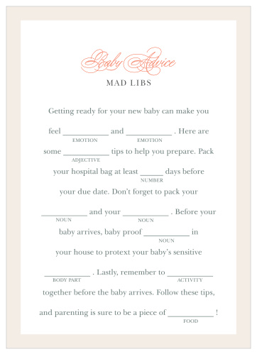 Our Once Upon A Time Baby Shower Mad Libs will compliment your fairytale baby shower beautifully.
