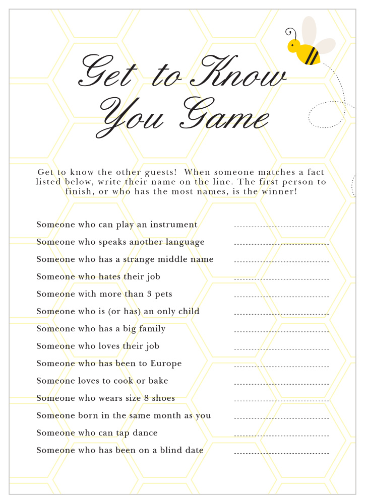 Mommy to Bee Get to Know You Game