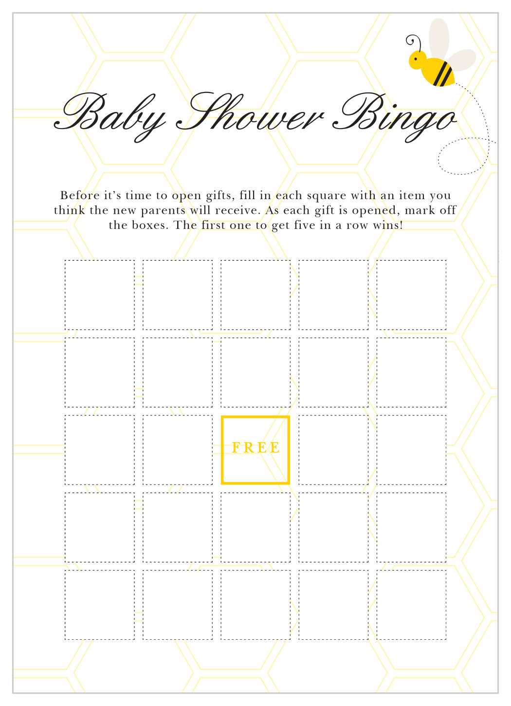 Mommy to Bee Baby Shower Bingo