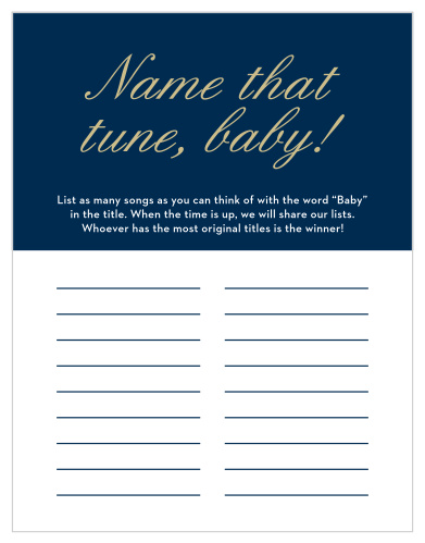 Keep your shower regal and simple with our Royal Script Boy Baby Song Contest.