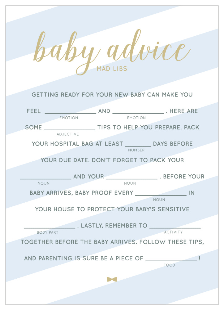 Stunning Stripes Baby Shower Mad Libs