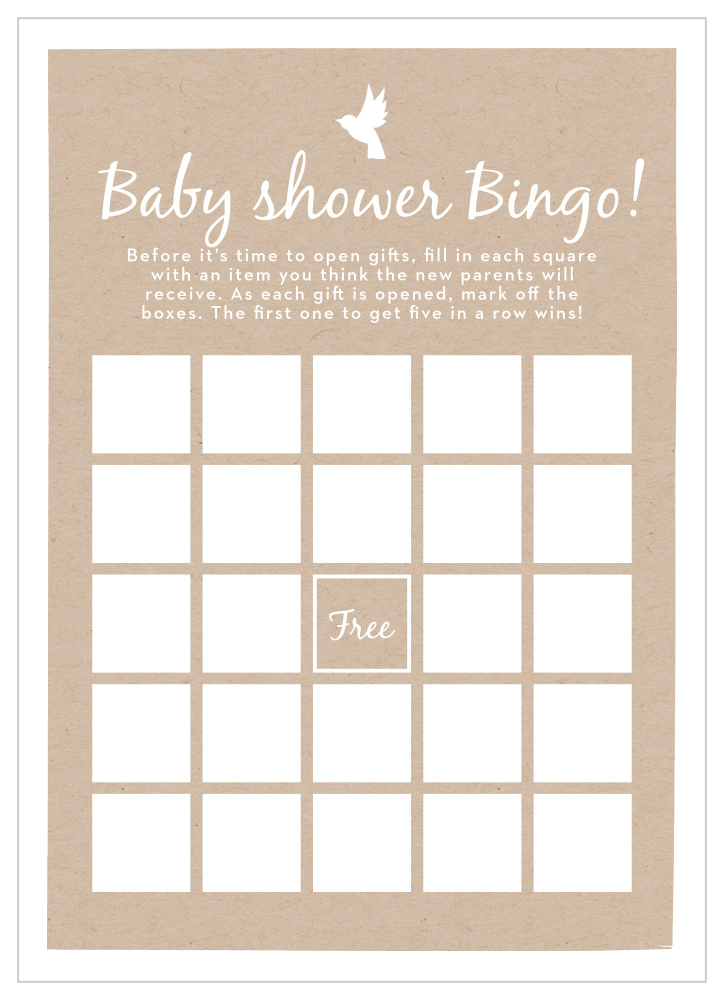Kraft Woodland Baby Shower Bingo