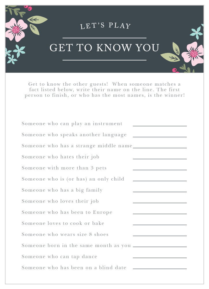 Garden Flowers Get to Know You Game