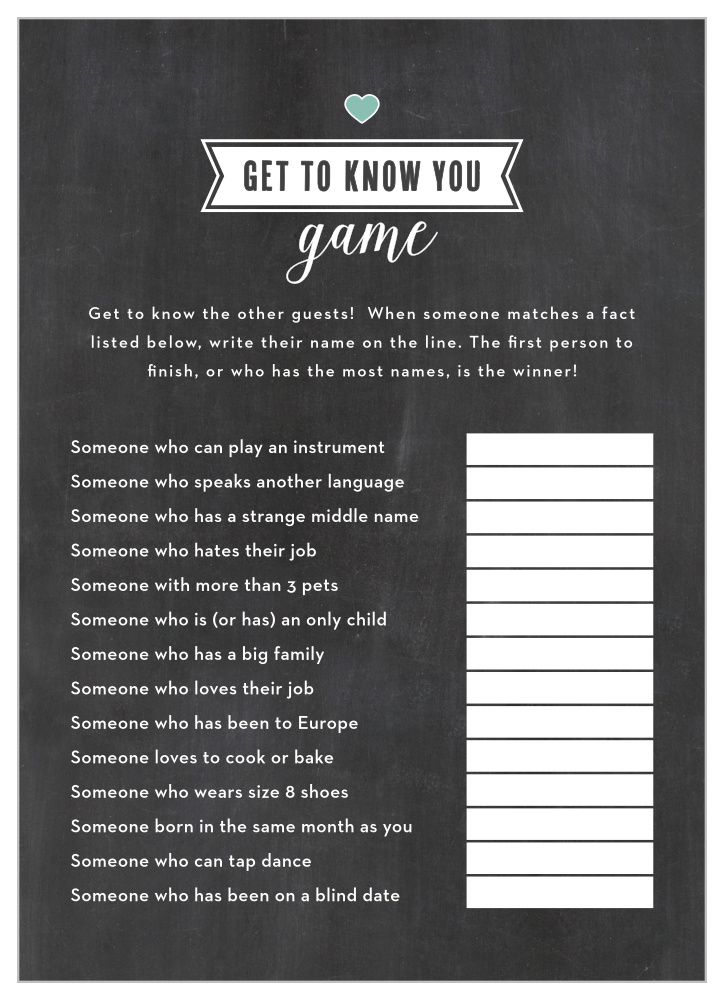 Chalkboard Writing Get to Know You Game