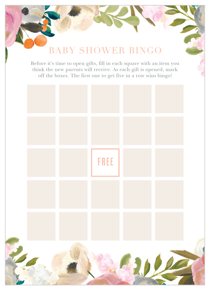 Gouache Blooms Baby Shower Bingo