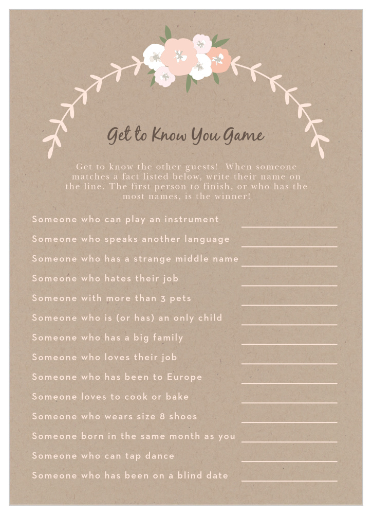 Floral Kraft Get to Know You Game