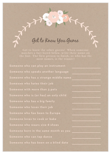 Turn conversation into a friendly competition with our gorgeous Floral Kraft Get to Know You Game.