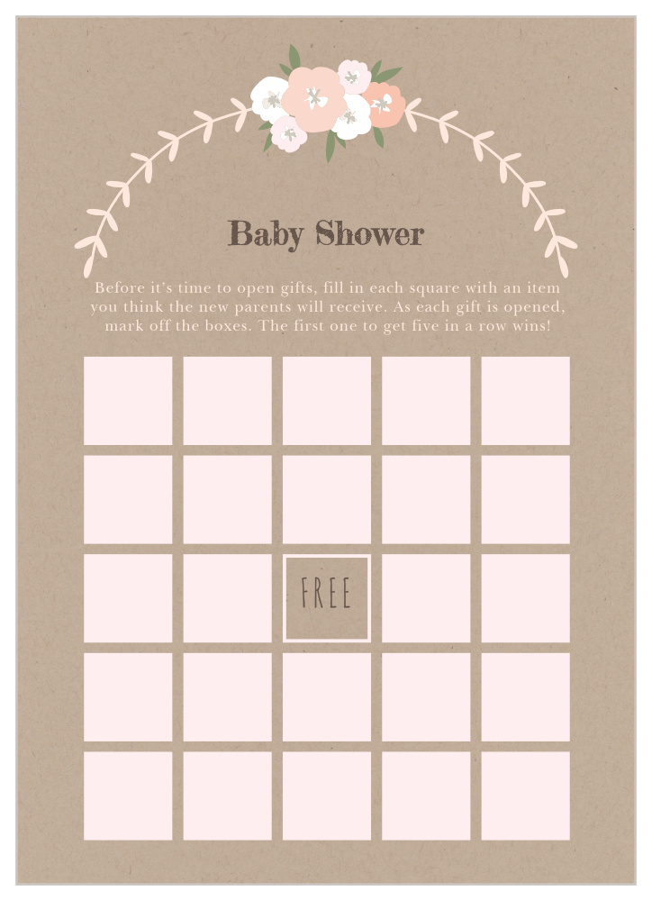 Floral Kraft Baby Shower Bingo