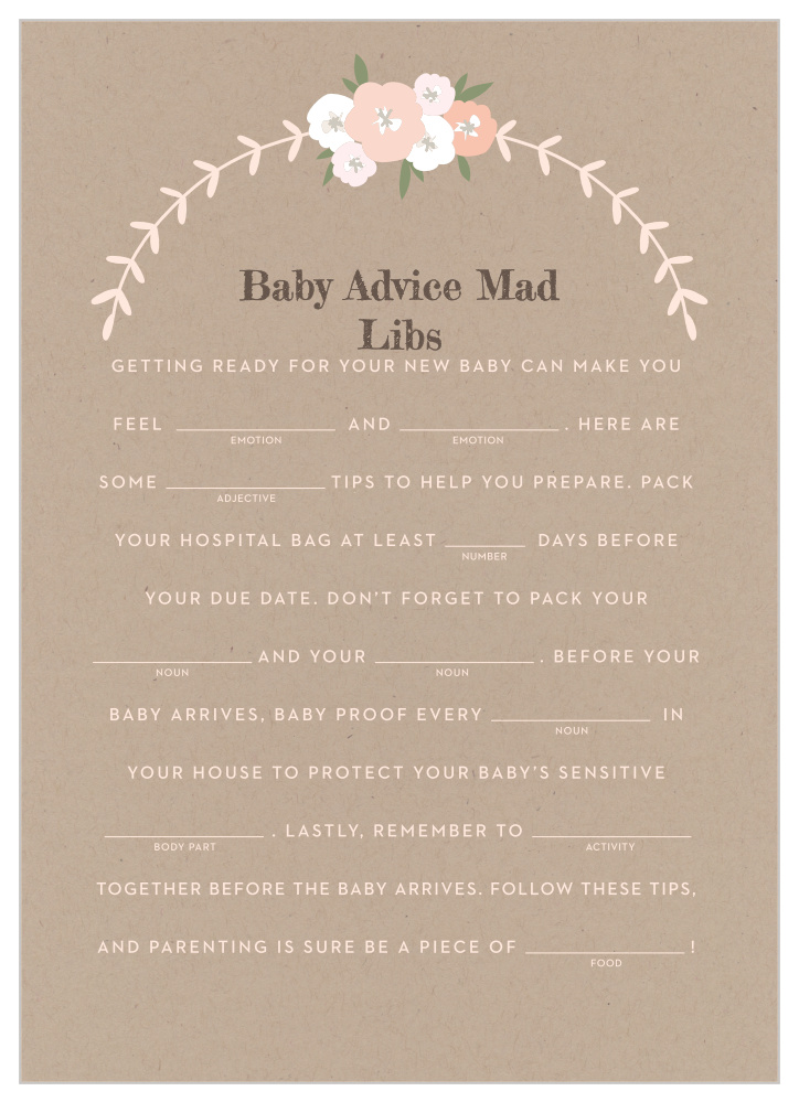 Floral Kraft Baby Shower Mad Libs