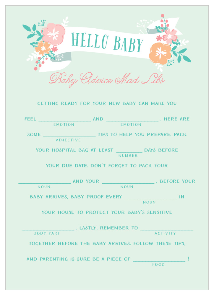 Hello Baby Baby Shower Mad Libs