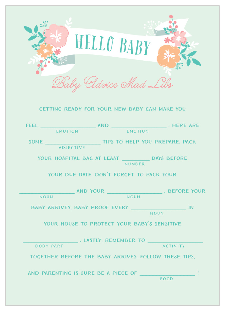 Hello Baby Baby Shower Mad Libs by Basic Invite