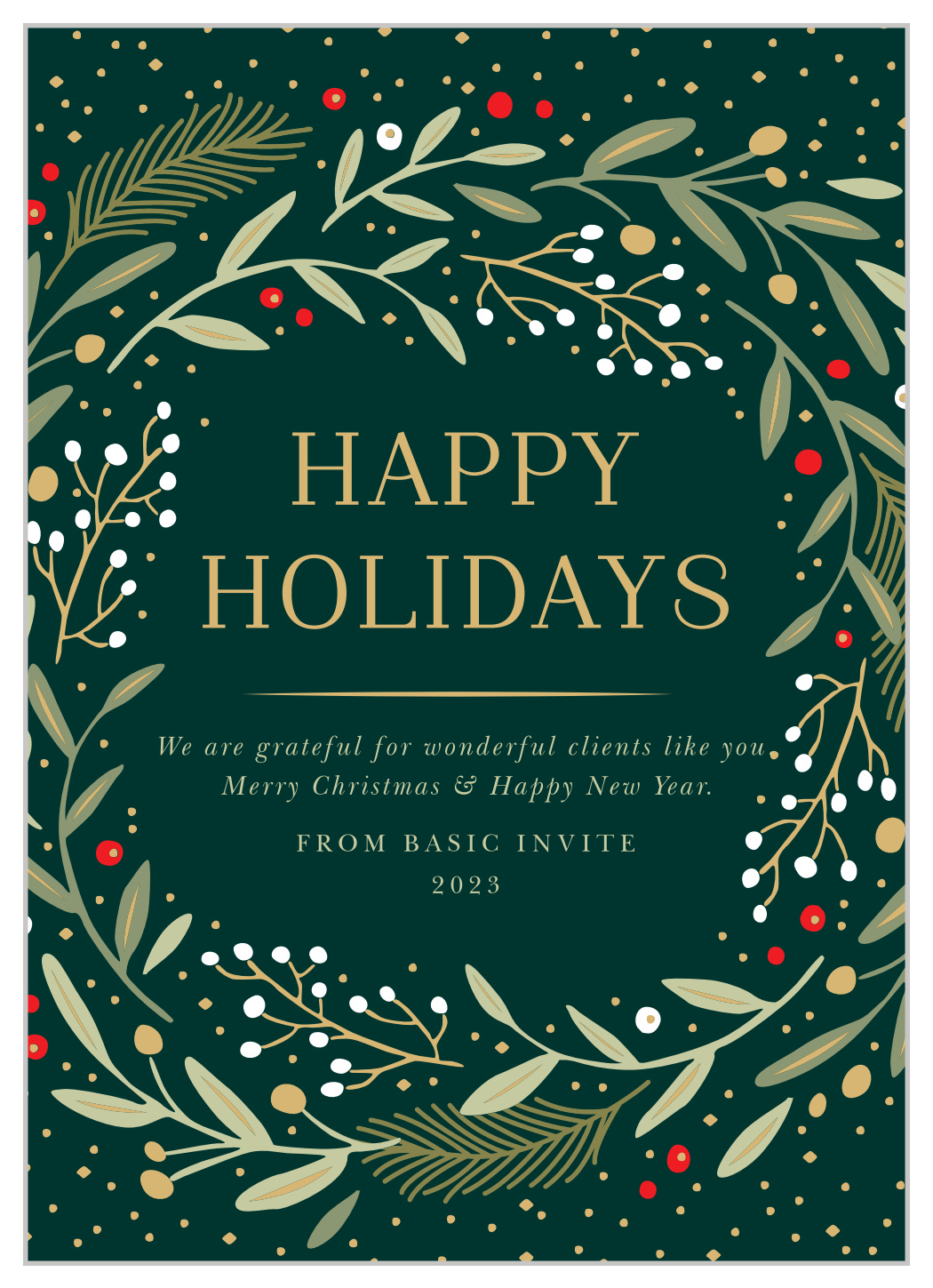 Gold Wreath Corporate Holiday Cards