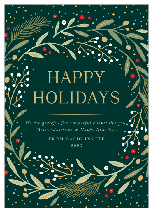 Send your employees some holiday magic with our Gold Wreath Corporate Holiday Cards.