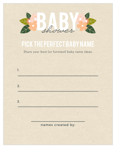 Take notes from the crowd with our gorgeous Herbaceous Babe Baby Name Contest, their suggestions becoming your new top ten or going straight into the “never use” pile. With your guests free to make up hilarious joke-names or offer their favorite real ones, the beautiful design of these cards is sure to make them the life of the party.