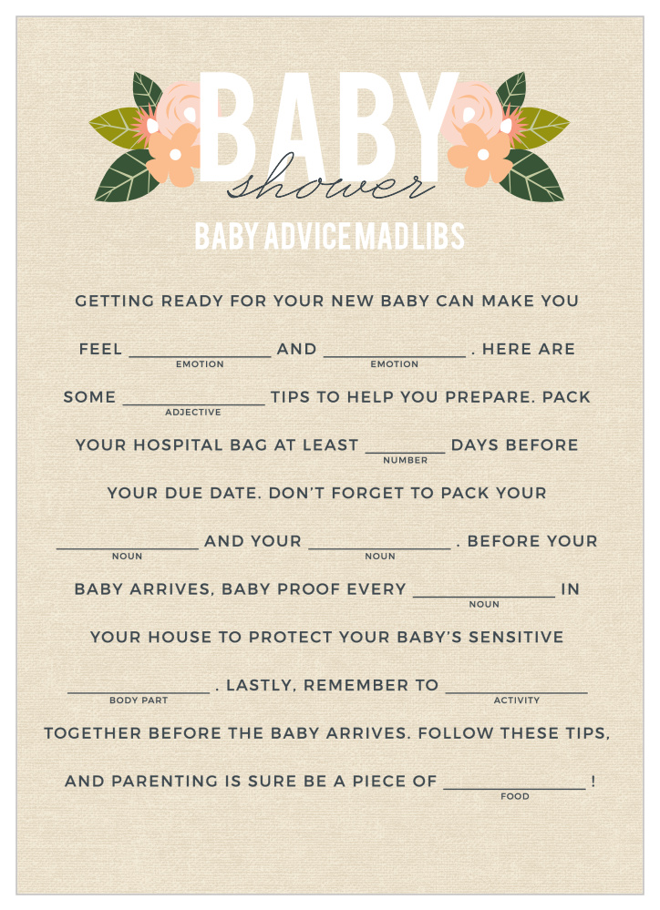 Herbaceous Babe Baby Shower Mad Libs
