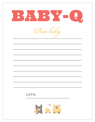 Our illustrated Cozy Cookout Letter to Baby is a perfect game for a coed baby shower BBQ.
