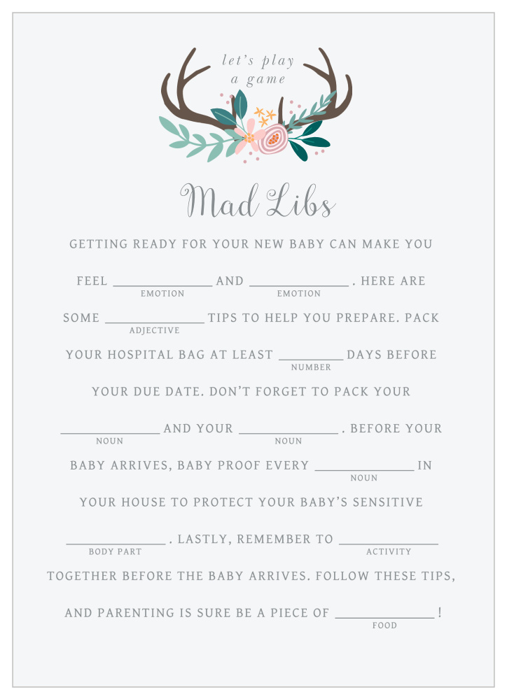 Rustic Bouquet Baby Shower Mad Libs