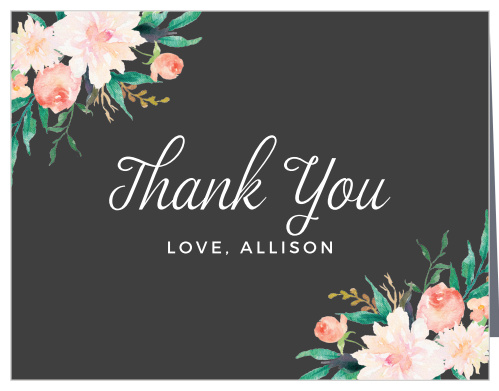 Lovely Blossoms Baby & Bridal Thank You Cards turn your intangible appreciation into tangible joy and warmth. With beautiful florals decorating the corners around your message- written in its own lovely combination of script and type- these cards help you say everything you need to.