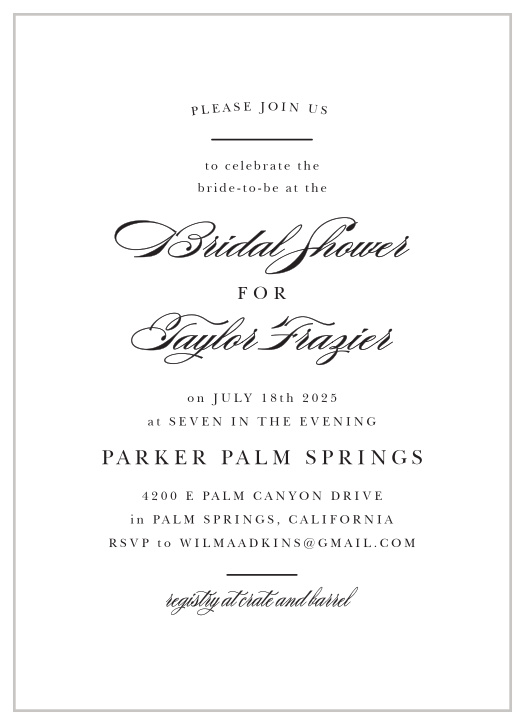 Enjoy the company of your friends and family when you use our Simple Contrast Bridal Shower Invitations to invite them.