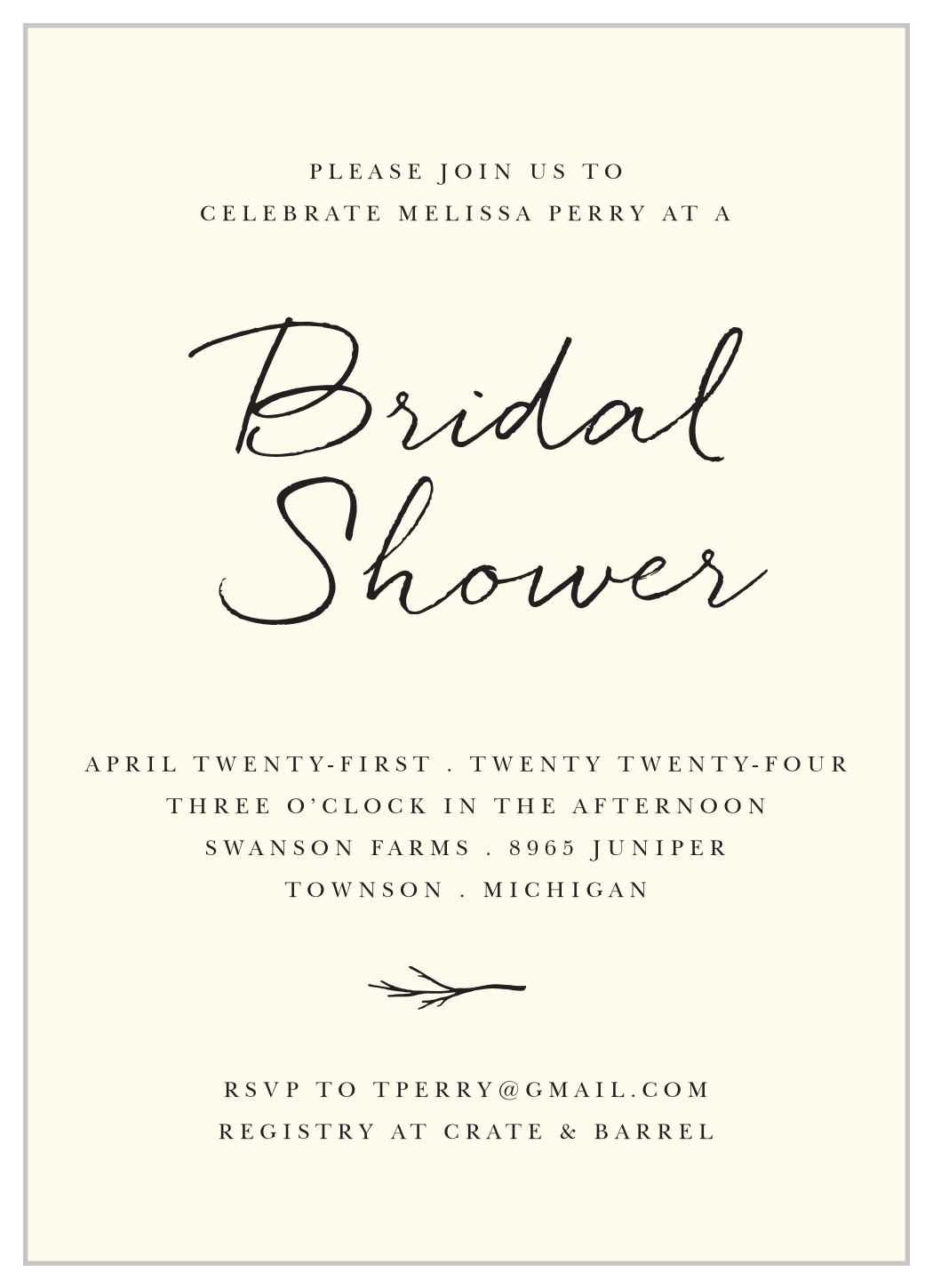 Elegant Twig Bridal Shower Invitations
