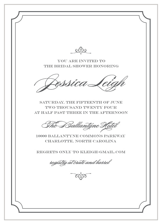 Enjoy the company of your friends and family when you use our Scripted Borders Bridal Shower Invitations to invite them.