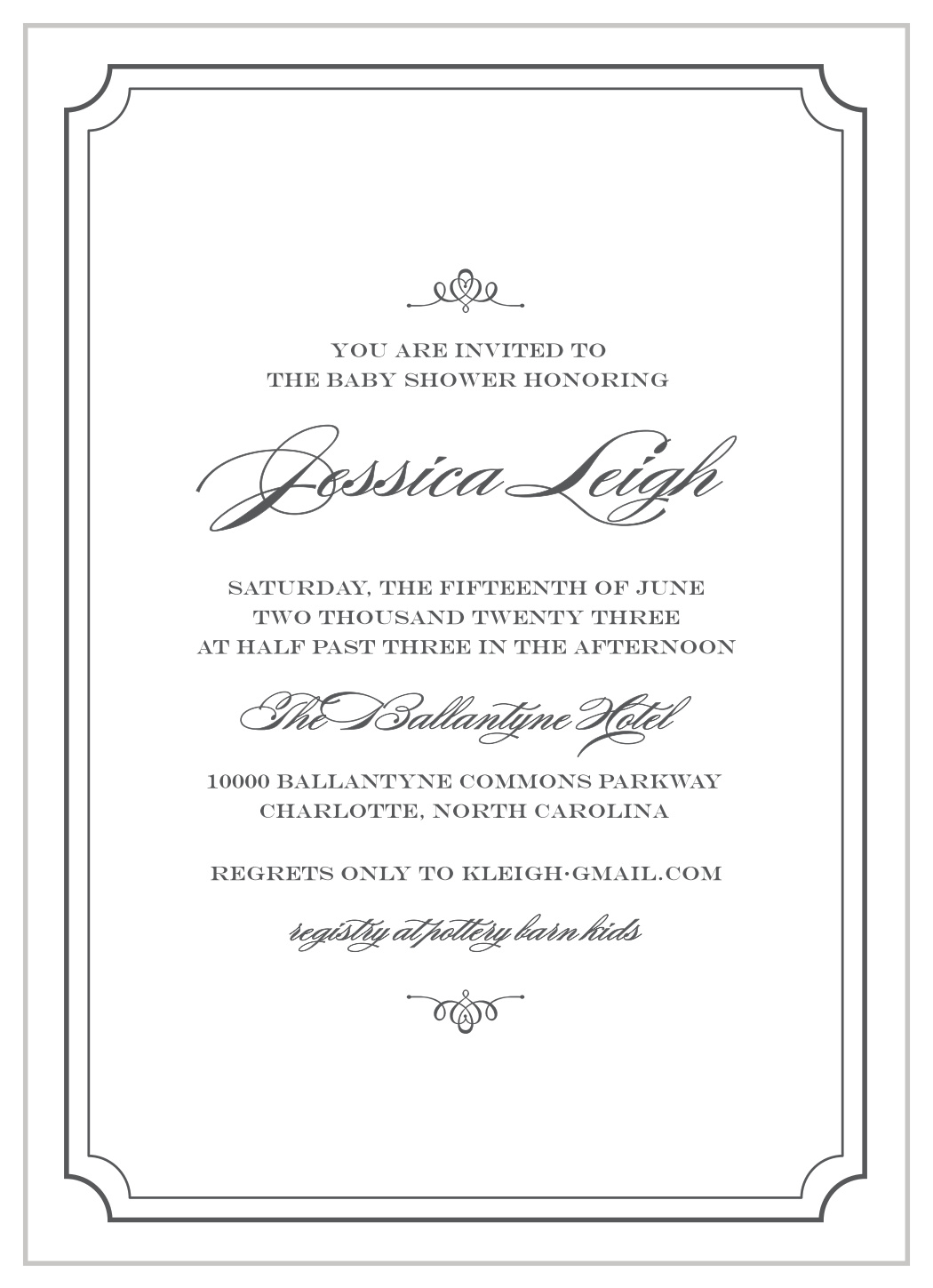 Calligraphy Borders Baby Shower Invitations