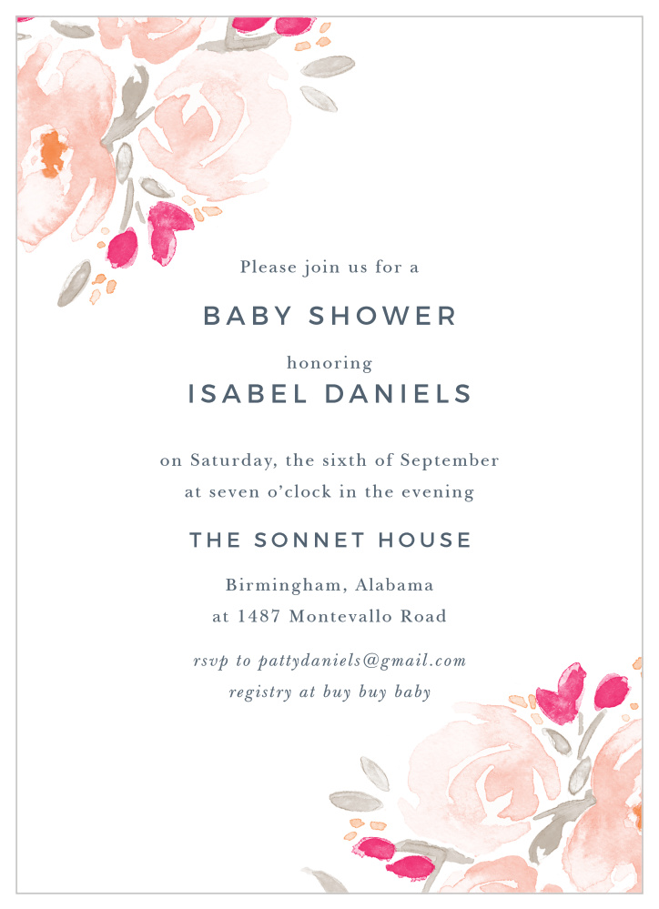 Watercolor Florals Baby Shower Invitations
