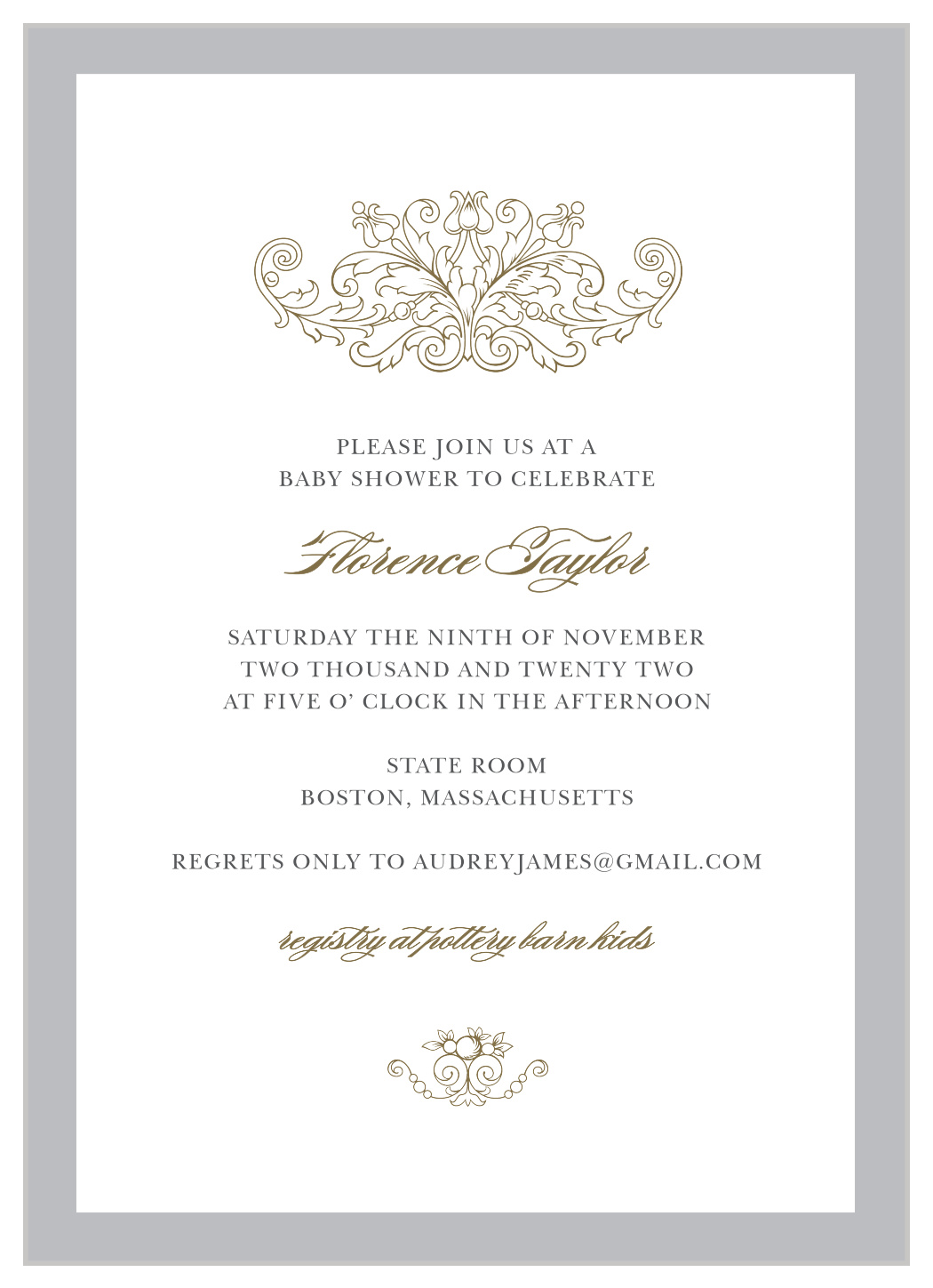 Simple Damask Baby Shower Invitations