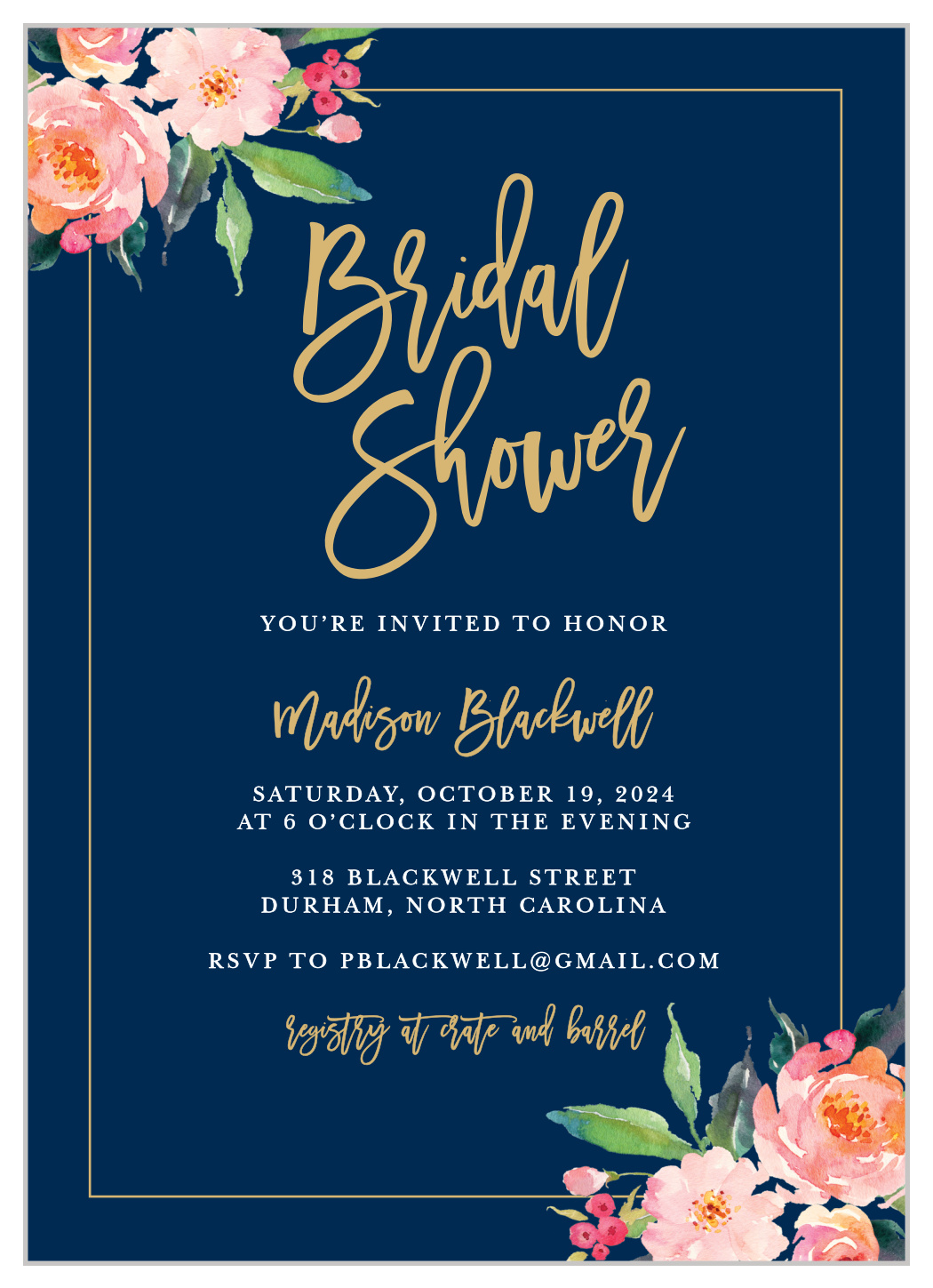Flowered Frame Bridal Shower Invitations