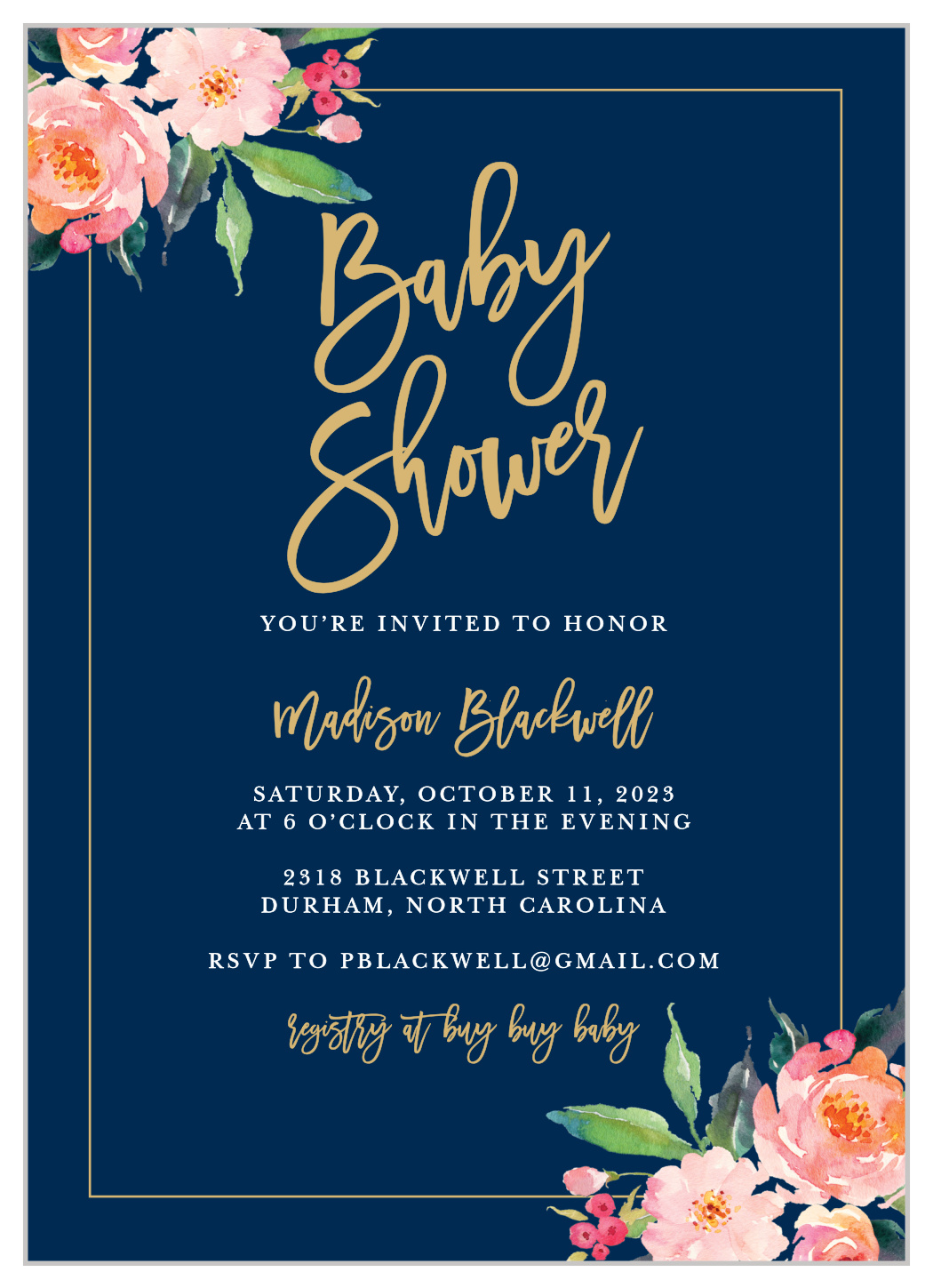 Flowered Frame Baby Shower Invitations