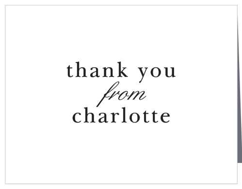 Offer your message of appreciation with the simplicity of our Modern Typography Bridal Shower Thank You Cards. A beautiful print details each word, with just a touch of cursive in the in the center to prevent monotony- and to add a lovely bit of style to your card.