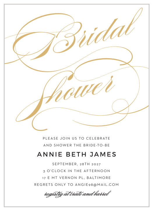 Luxury and refinement come together for the Shining Simplicity Bridal Shower Invitations.