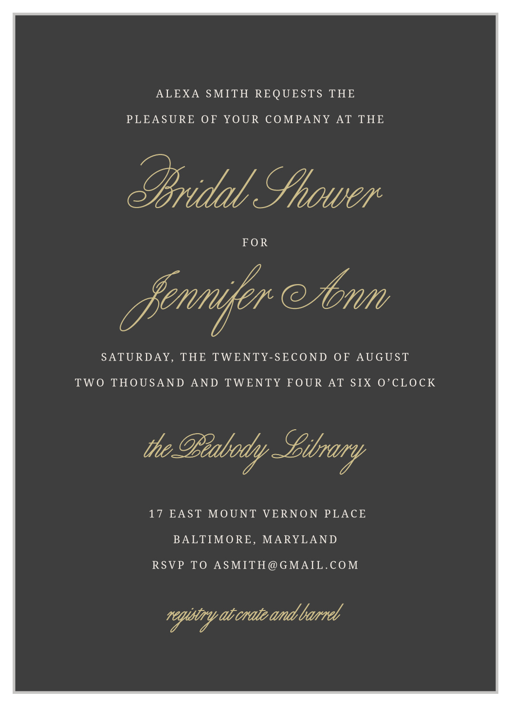 Golden Calligraphy Bridal Shower Invitations