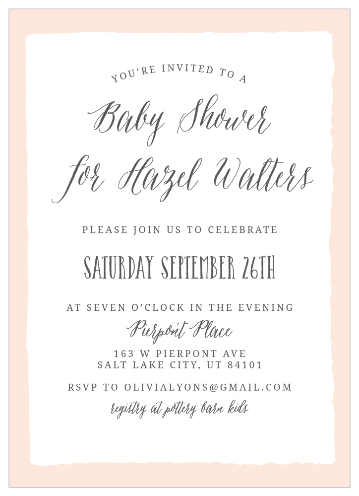 Bordered Calligraphy Baby Shower Invitations