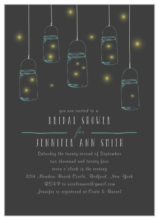 Collect loved ones for your celebration like fireflies in a jar using our Firefly Night Bridal Shower Invitations!