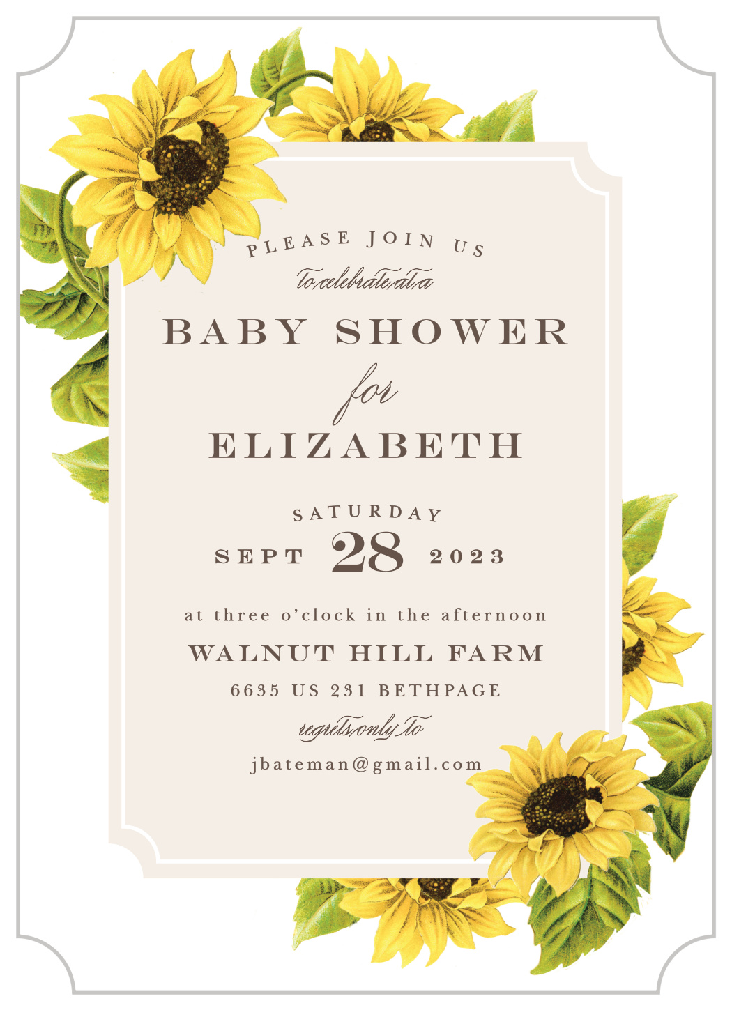 Sunflower Field Baby Shower Invitations